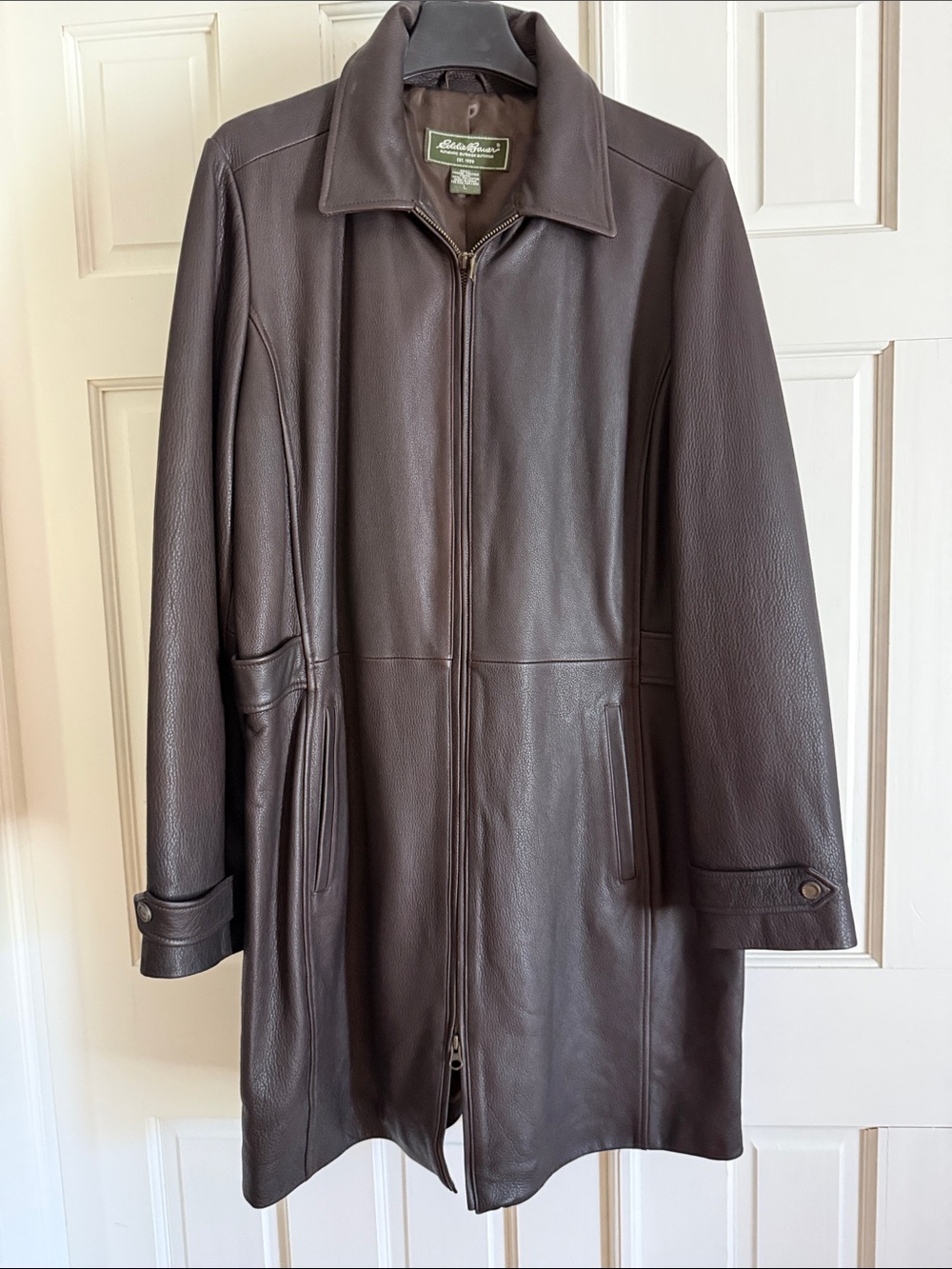 Eddie Bauer Brown Leather Zip-Front Coat